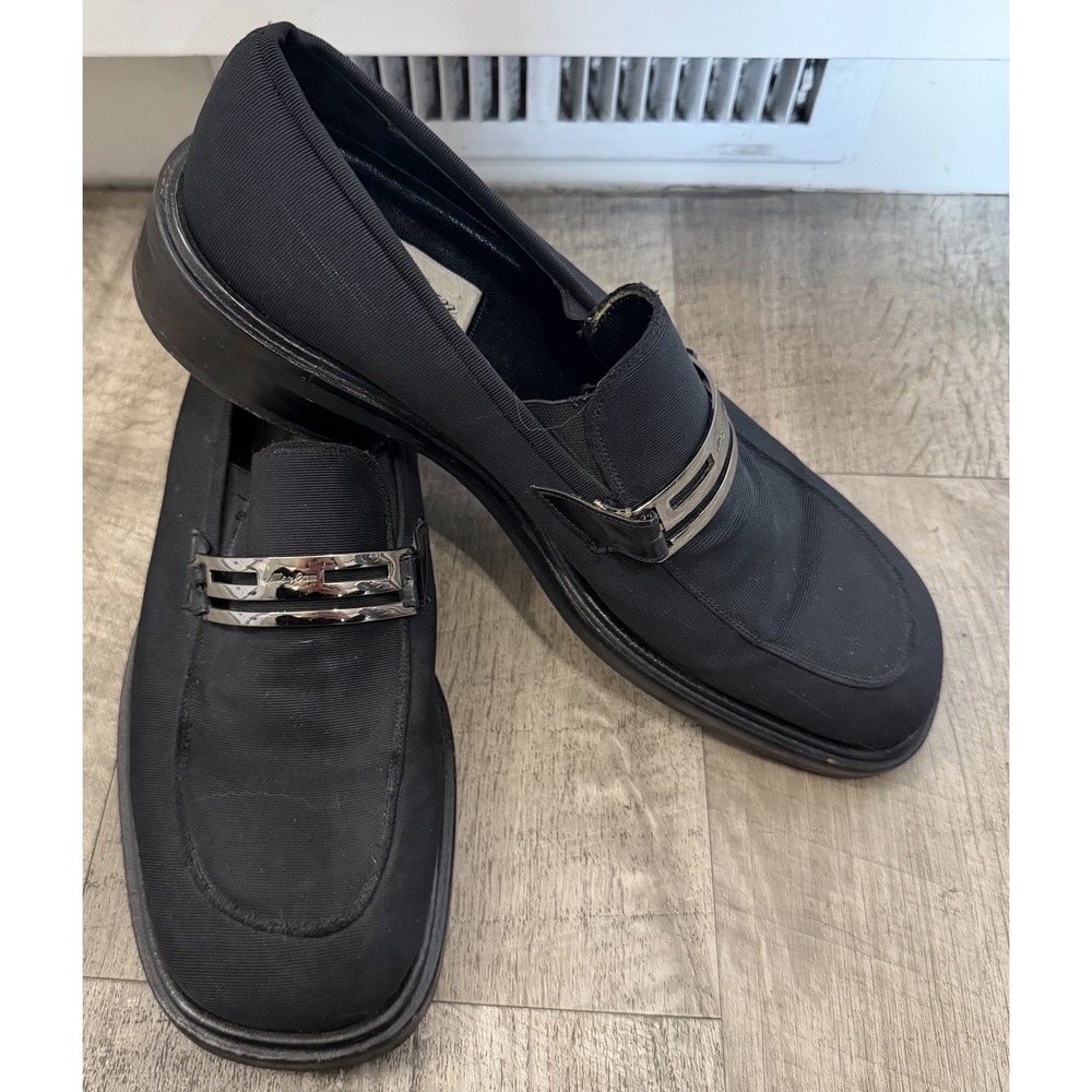 Mezlan Black Leather Dress Shoes Loafers Silver Mens Size 9 M